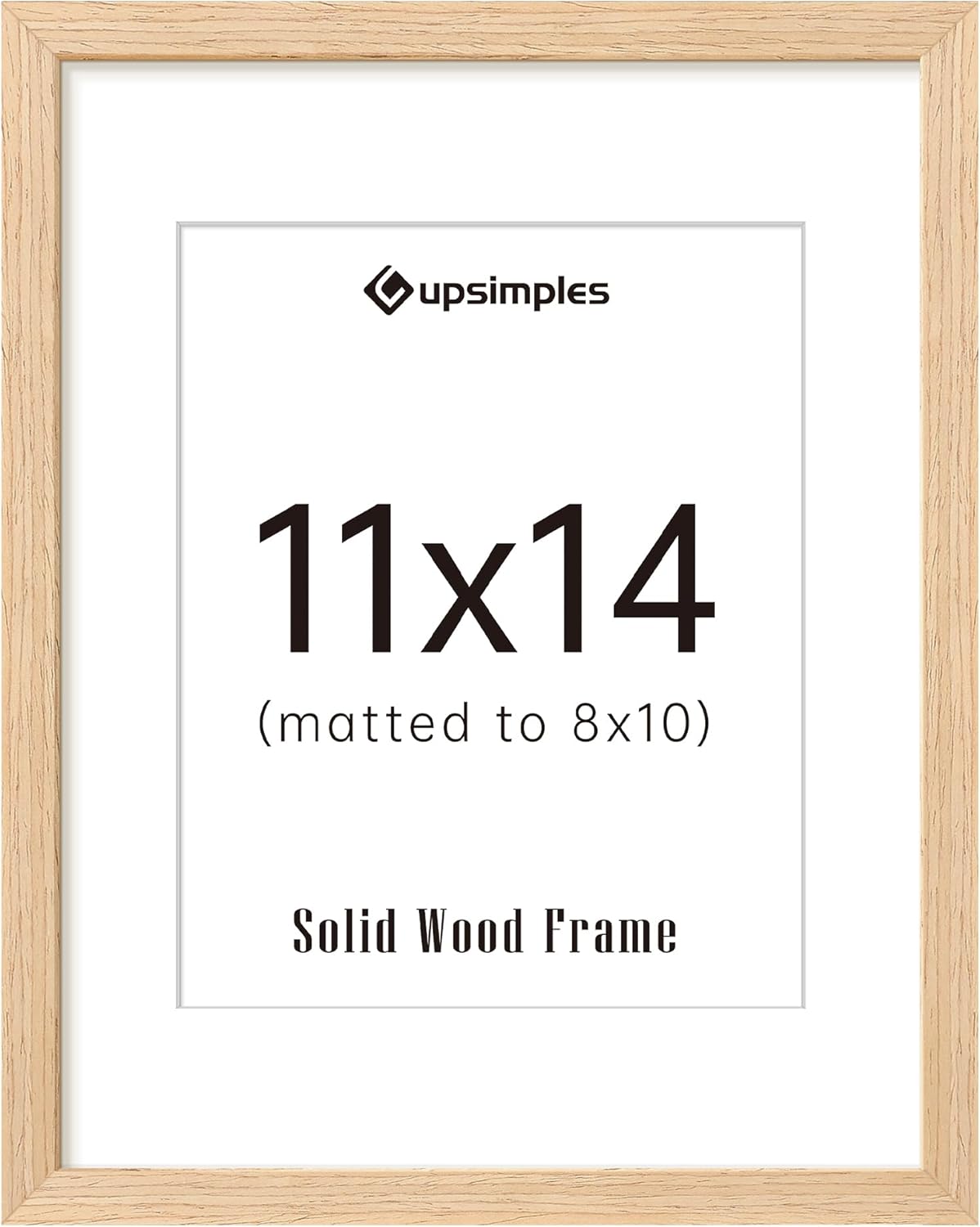 upsimples 11x14 Picture Frame, Natural Solid Wooden Picture Frames, Display 8x10 with Mat or 11 x