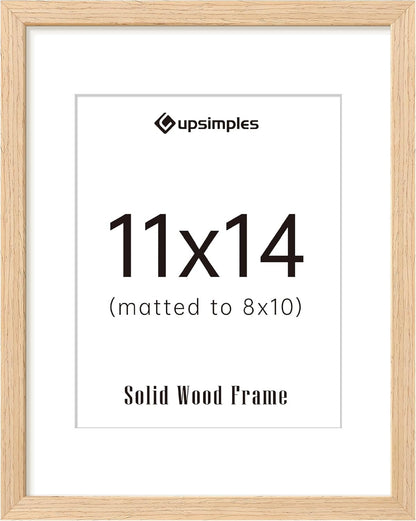 upsimples 11x14 Picture Frame, Natural Solid Wooden Picture Frames, Display 8x10 with Mat or 11 x