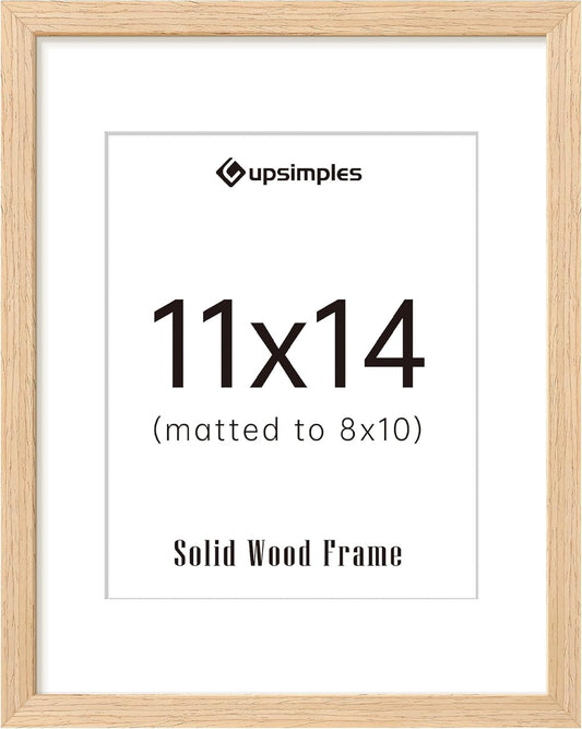upsimples 11x14 Picture Frame, Natural Solid Wooden Picture Frames, Display 8x10 with Mat or 11 x