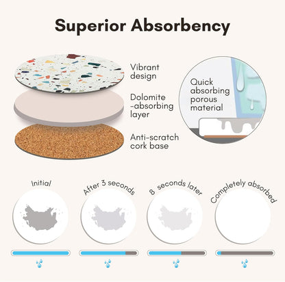 Terrazzo Drink Absorbent Coasters with Holder Set of 6, Ceramic Coaster for Drinks, Coffee Table