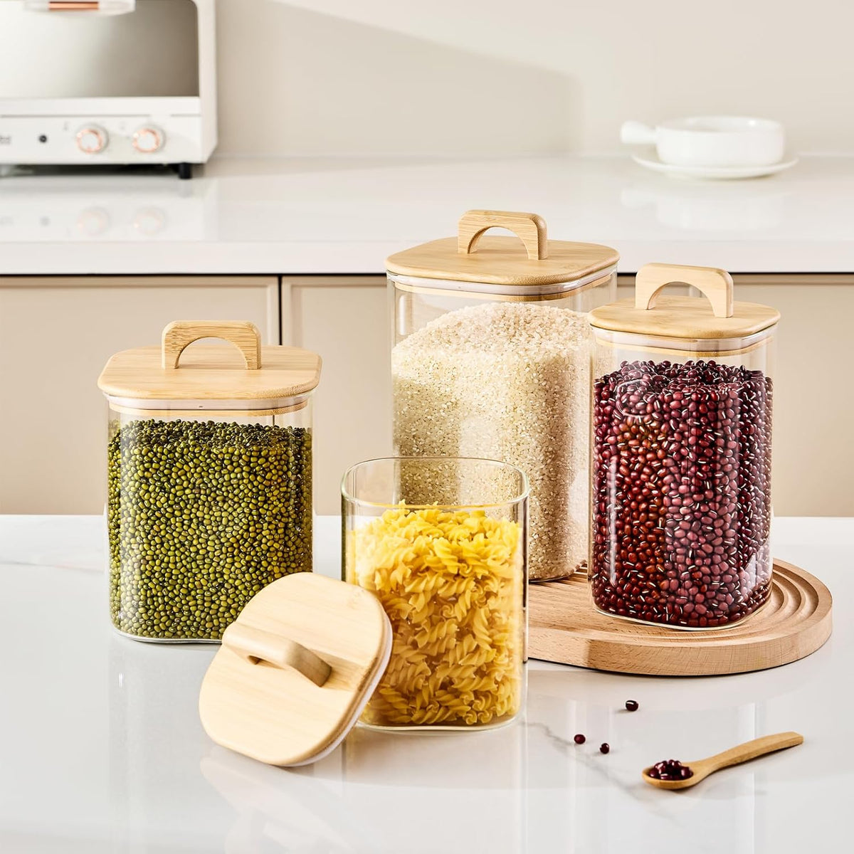 Sweejar 4 qt Large Jars with Bamboo Lids, 1 Gallon Glass Candy Jar with Lid, Sugar/Flour Storage