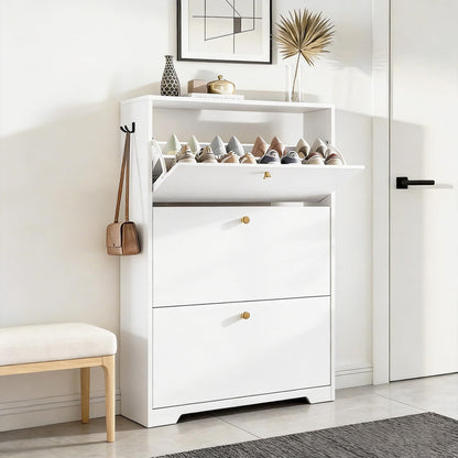 Nicetree Shoe Cabinet with 3 Flip Drawers, Modern Entryway Organizer, White