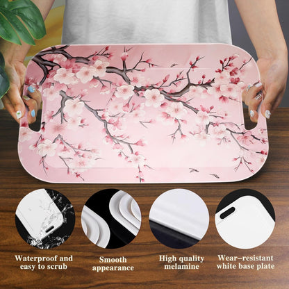 Serving Trays with Handles, 14.5 x 9.8 inch Rectangular Plastic Tray for Restaurant, Kitchen, Pink
