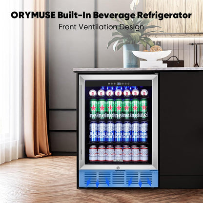 24" Beverage Refrigerator & Cooler, 180 Cans Under Counter Fridge with Lock, Glass Door & Powerful