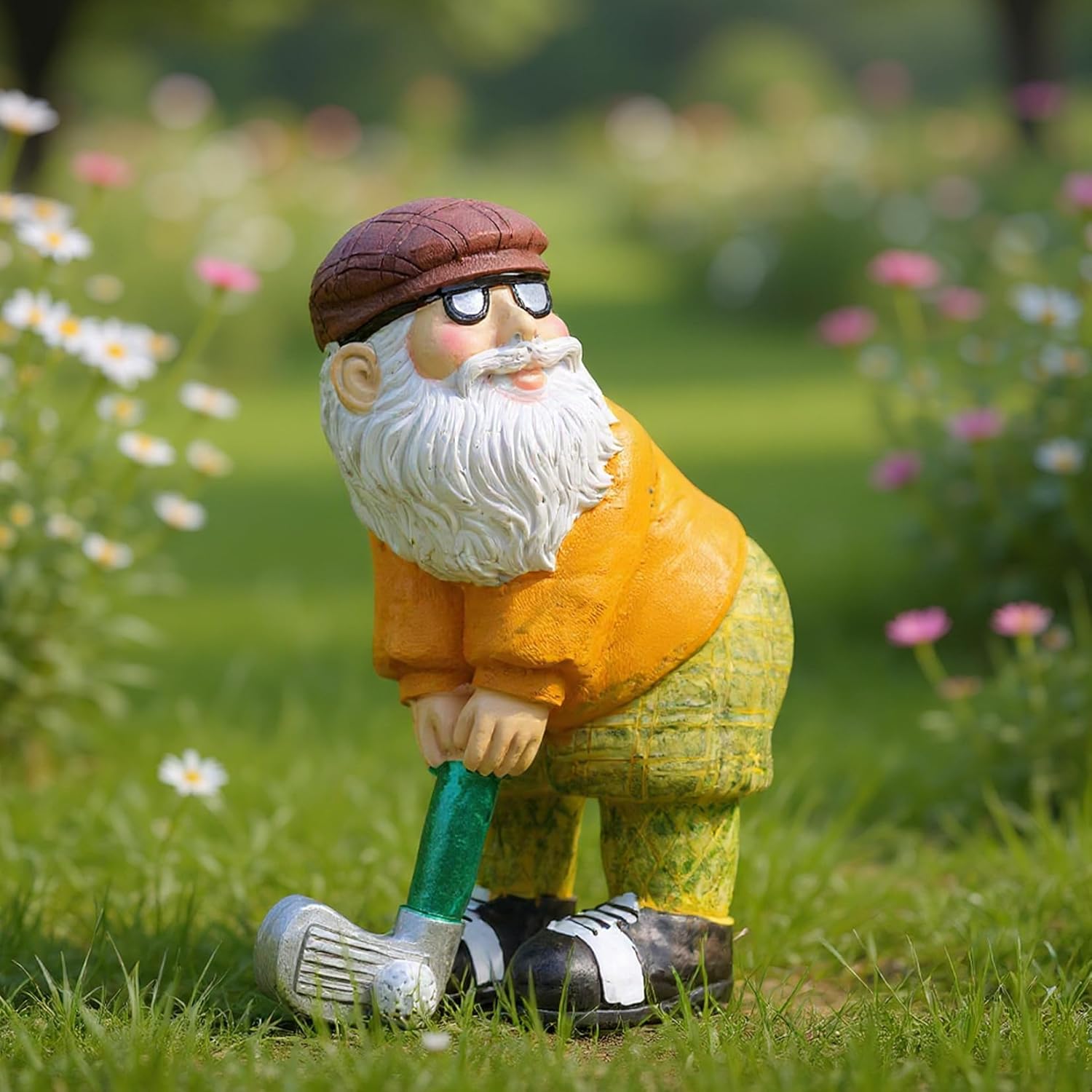 Elenon Golf Gnome Garden Statue Decorative, Adorable Flower Bed Decor Gnome Outdoor Decor, Funny