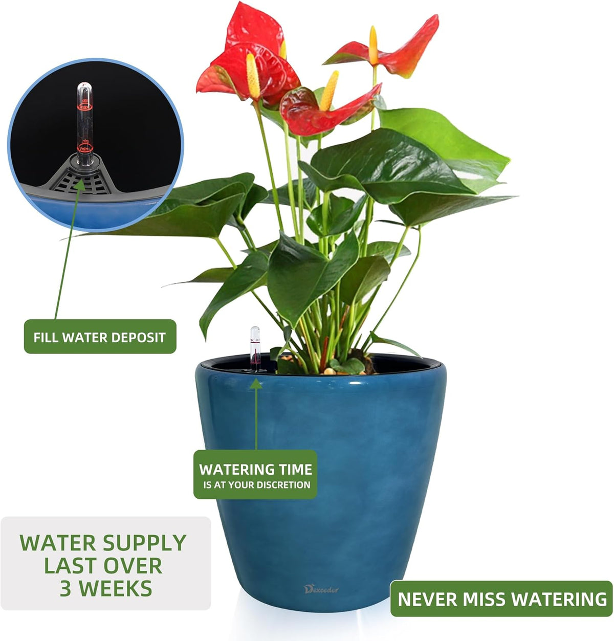 Dexceder 13x12 Self Watering Planter with Wheels Indoor Outdoor, Inner Pot Design, Thickened Large