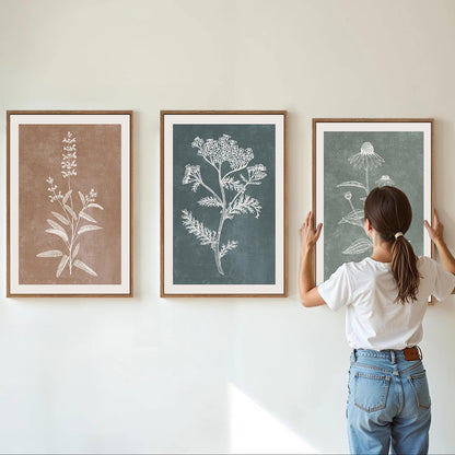 SIGNINART Neutral Botanical Framed Canvas Wall Art Set, Vintage Floral Wall Decor, Boho Minimalist
