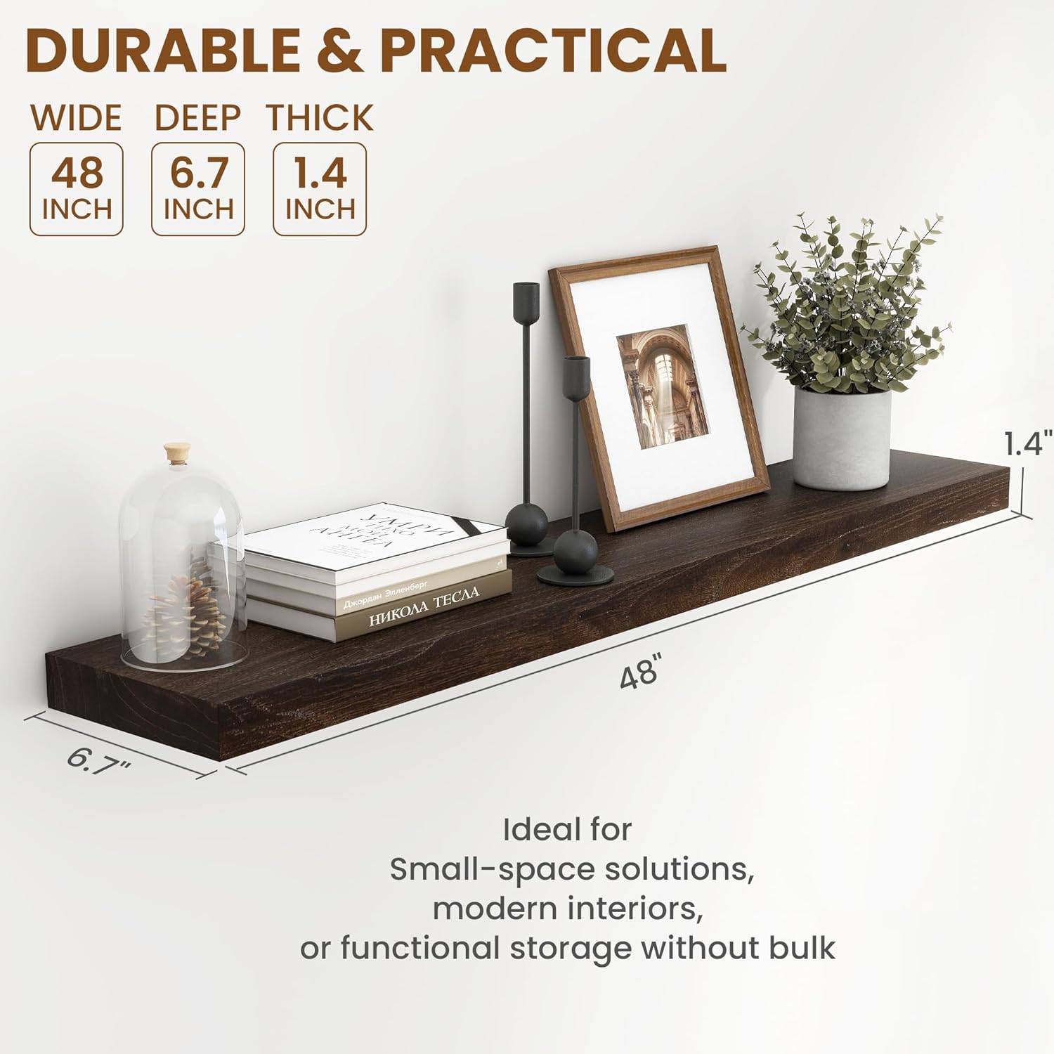 Fun Memories Rustic Elm Wood Floating Shelves for Wall, 48" Floating Shelf Wall Mounted, Long