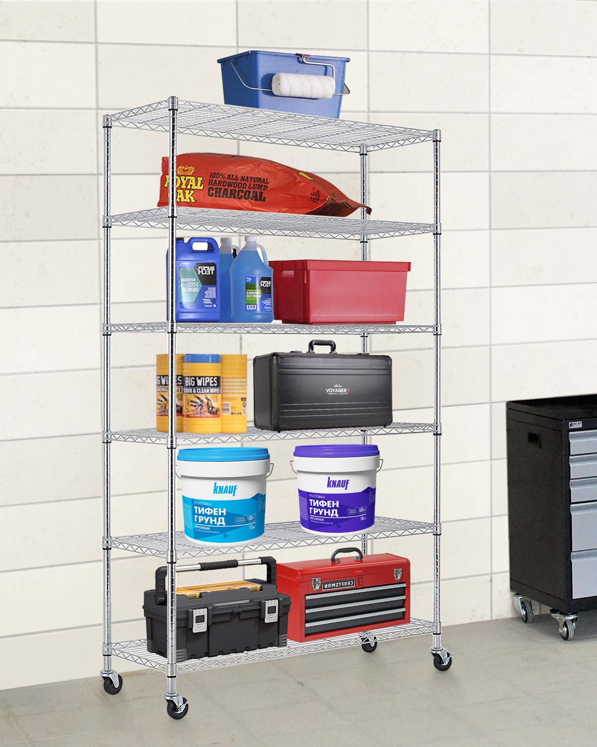 FDW 18x45x82 inch Wire Shelving Unit with Wheels Steel 6 Tier Heavy Duty Layer Rack Storage Metal