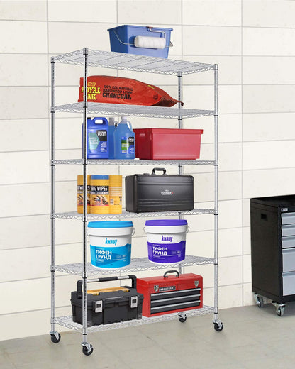 FDW 18x45x82 inch Wire Shelving Unit with Wheels Steel 6 Tier Heavy Duty Layer Rack Storage Metal