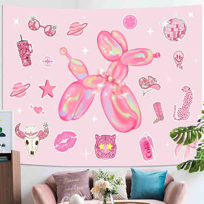 Lunerfex Y2K Tapestry Pink Dog Wall Tapestry, Cute Tapestries for Bedroom Funny Tapestries Wall