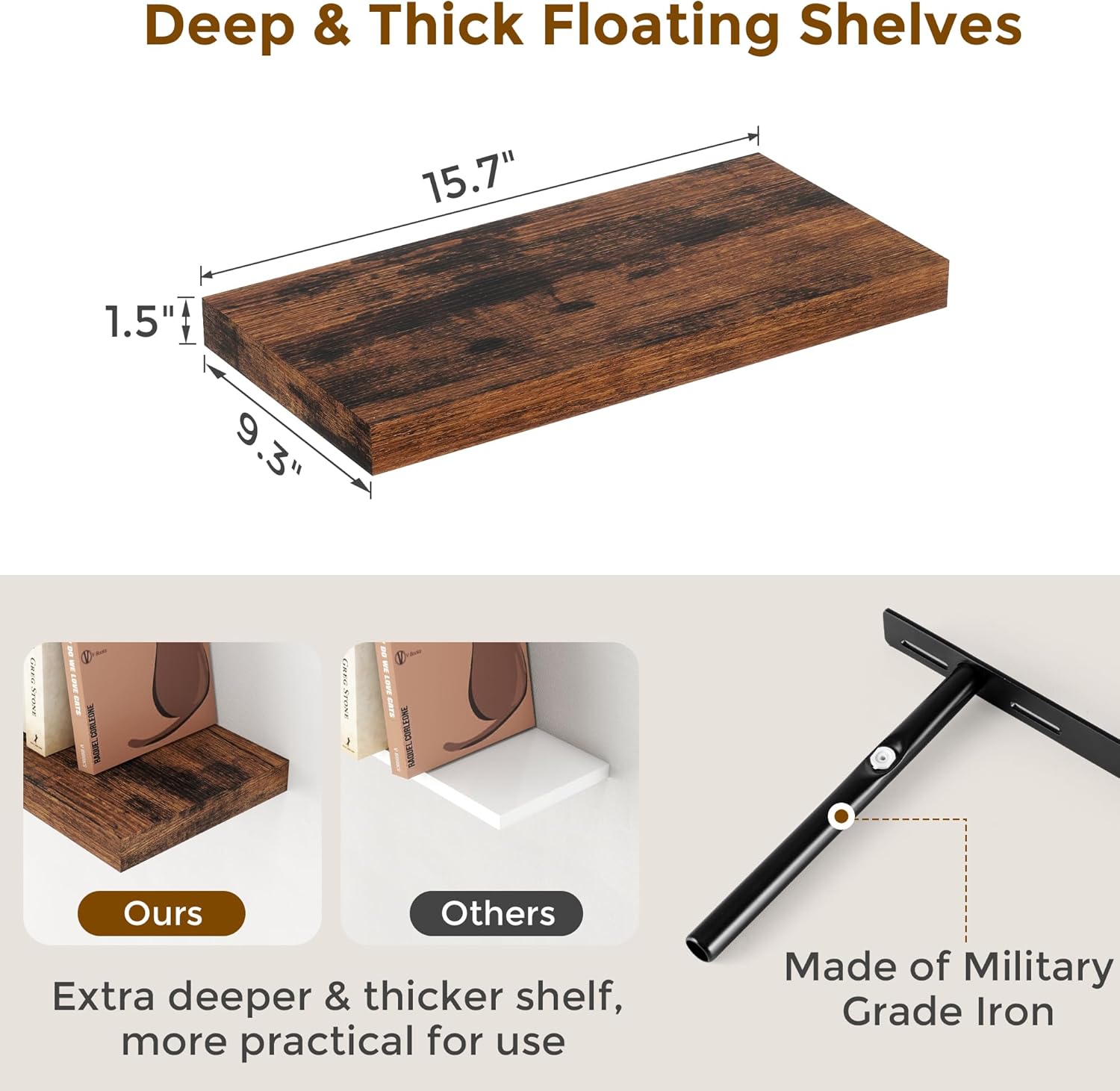 Fun Memories 16 Floating Shelves, 9 Inch Deep Wall Shelf for Bathroom, Rustic 16 x 9 Floating Shelf