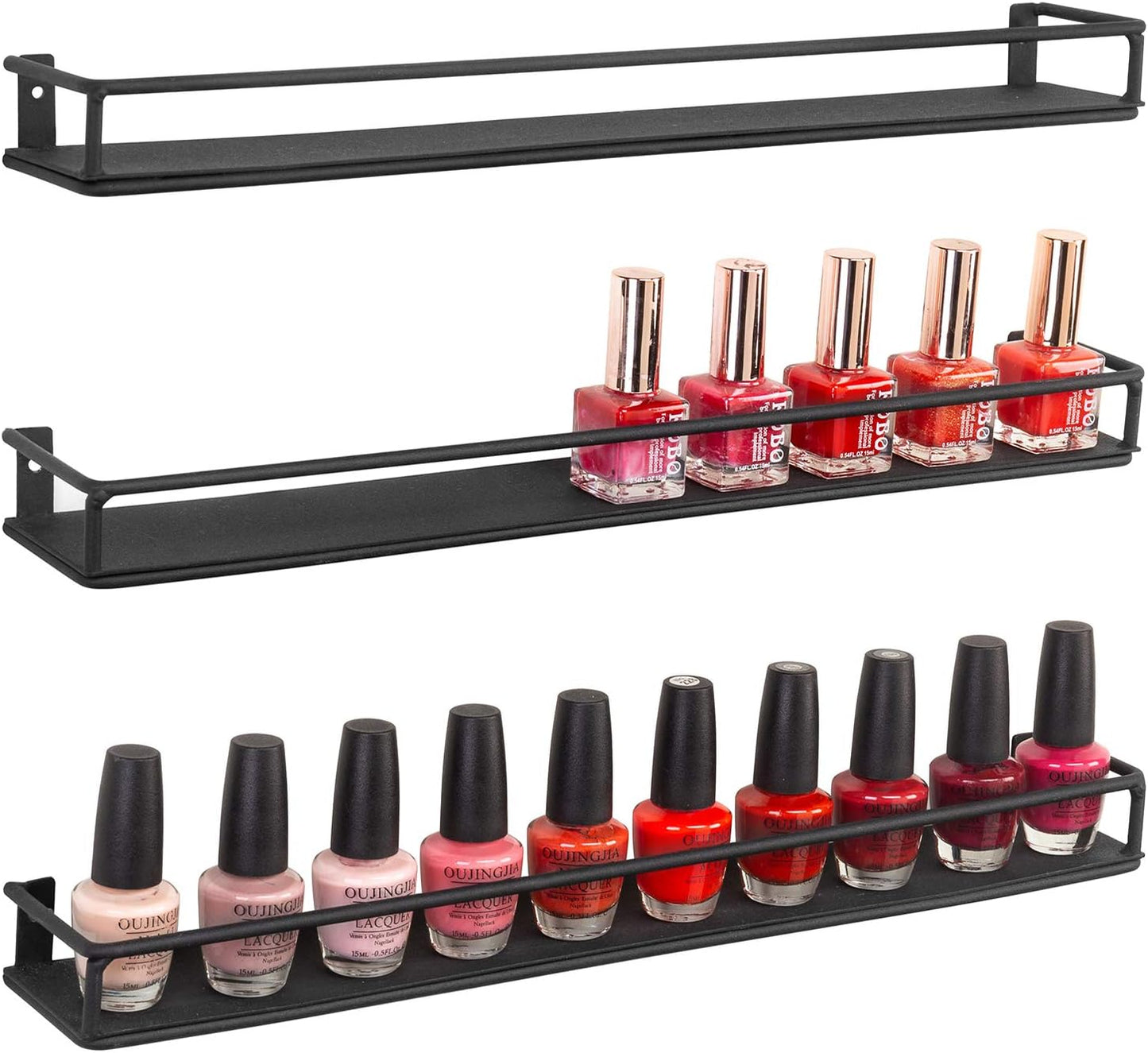 MyGift Set of 3 Wall-Mounted Black Metal Nail Polish and Essential Oils Display Shelves, Kitchen