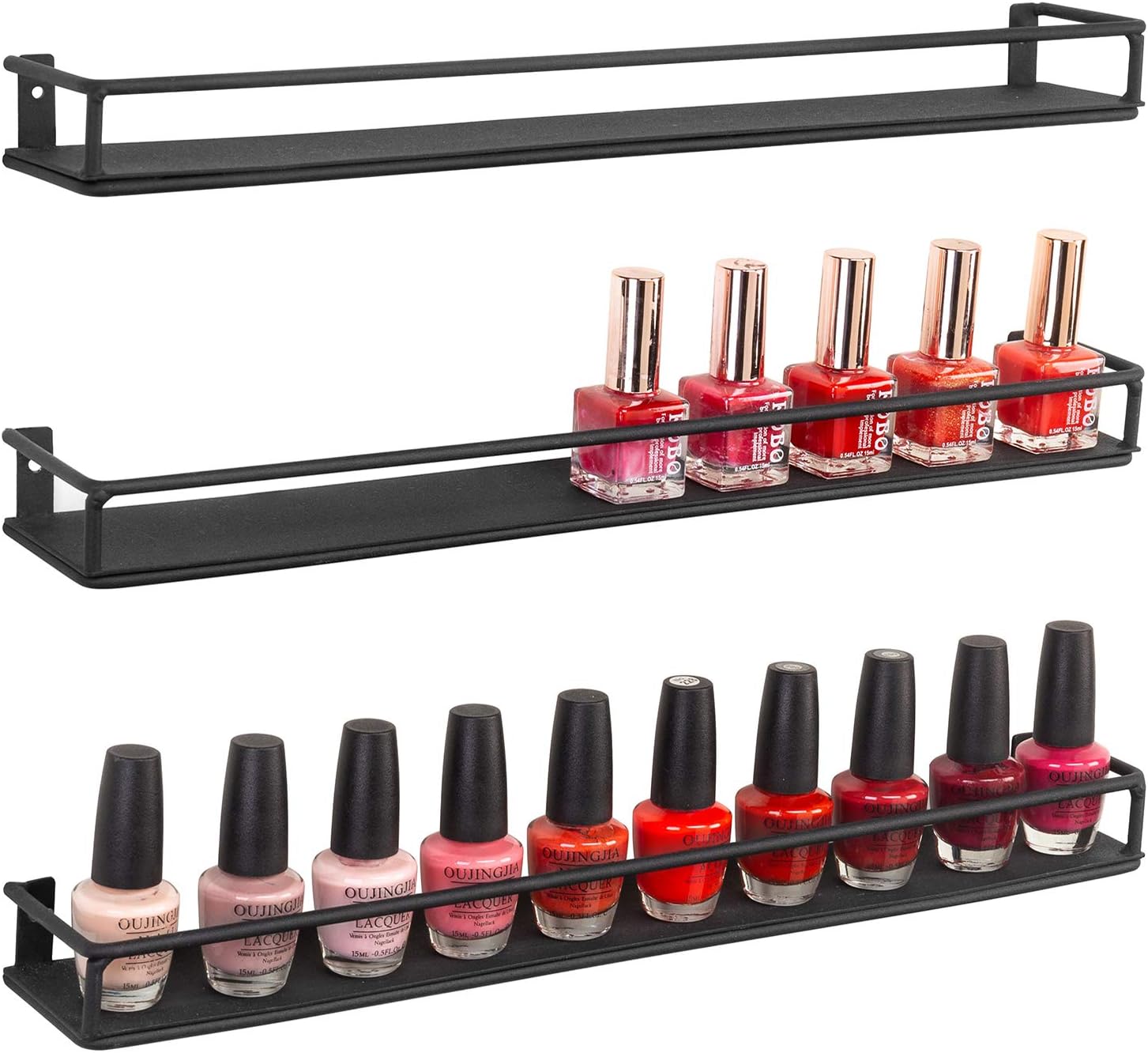 MyGift Set of 3 Wall-Mounted Black Metal Nail Polish and Essential Oils Display Shelves, Kitchen