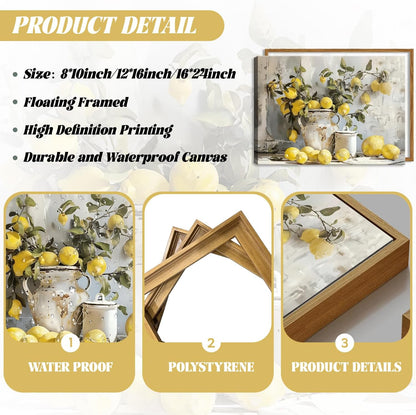 Framed Lemon Kitchen Wall Decor for Dining Room - Vintage Mustard French's Yellow Lemon Kitchen