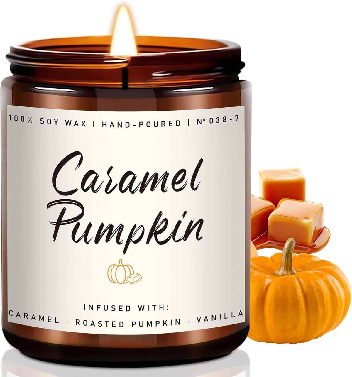 Auelife Fall Candle, Caramel Pumpkin Scented Candle – Fall Soy Candles for Home, Cozy Autumn
