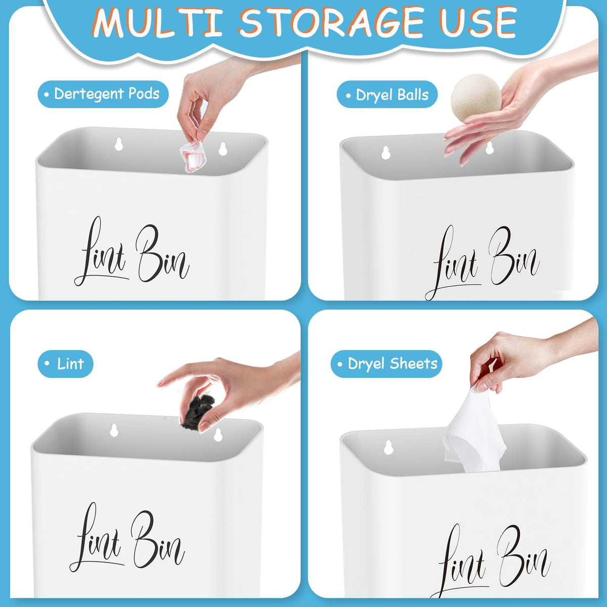 Sealegend Magnetic Lint Bin for Laundry Room with Dryer Lint Brush, Wall Mounted Trash Can
