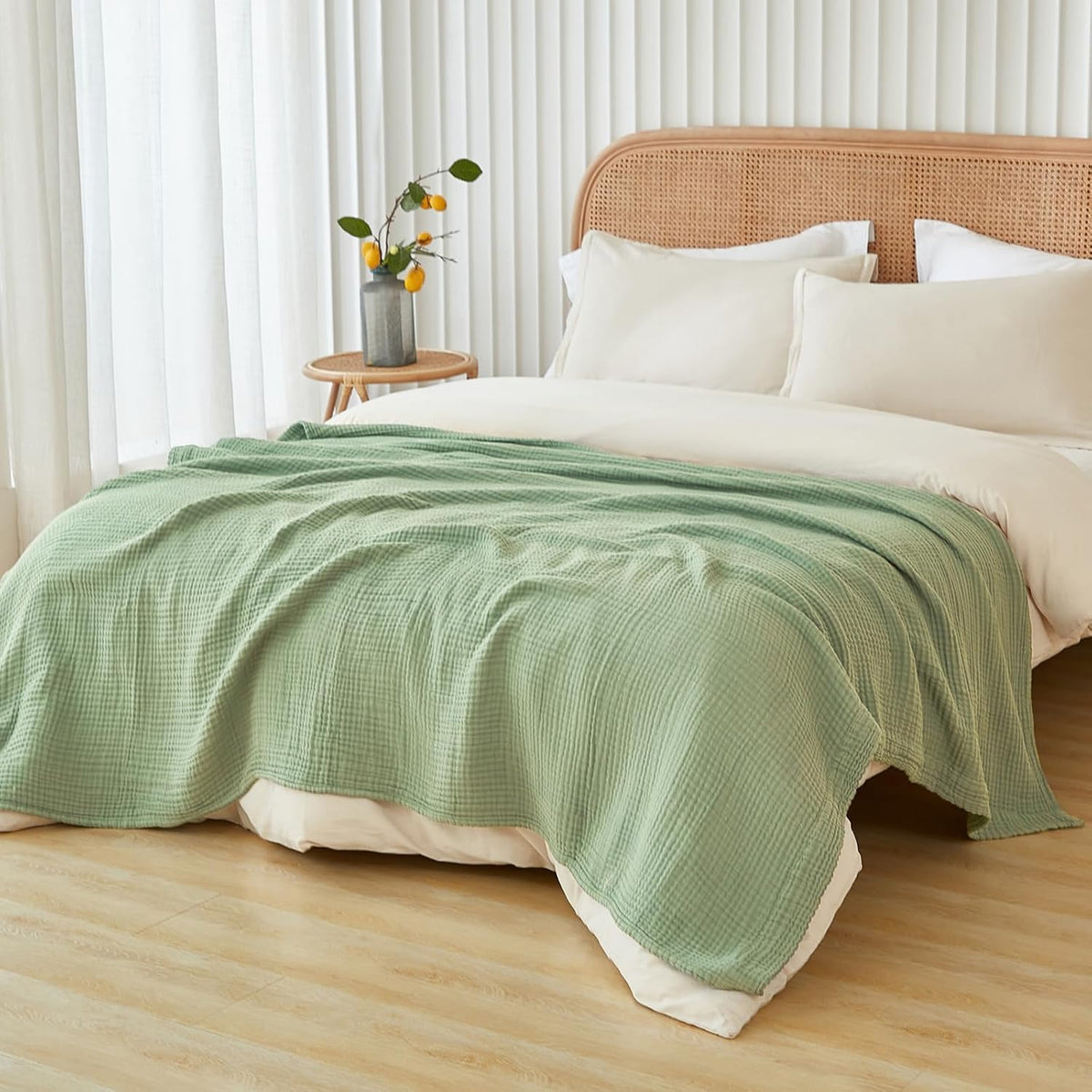 EMME Cotton Blanket Queen Size for Bed Soft Large Muslin Bed Blankets 90"x90" Lightweight