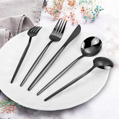 Black Silverware Set, KassKa 40 Pieces Flatware Cutlery Set, Stainless Steel Utensils Set Spoon