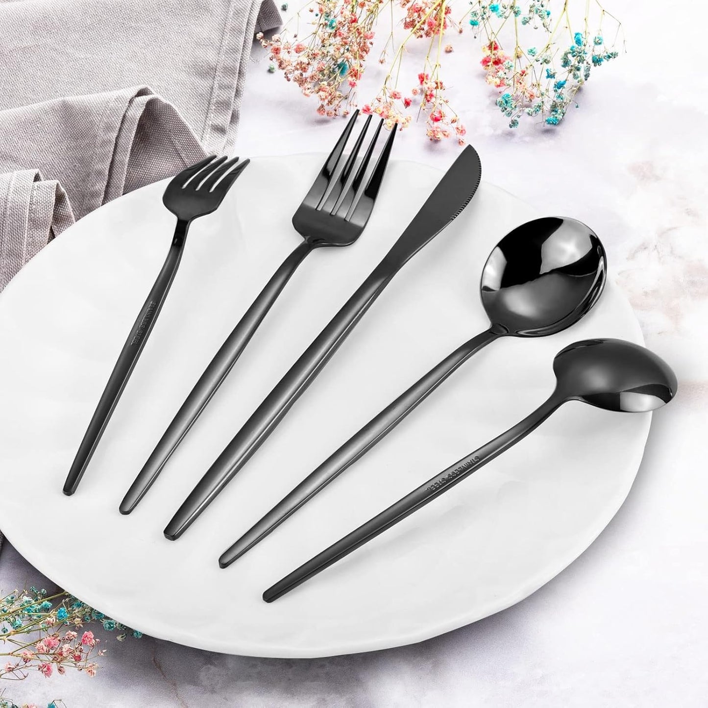 Black Silverware Set, KassKa 20 Pieces Flatware Cutlery Set, Stainless Steel Utensils Set Spoon