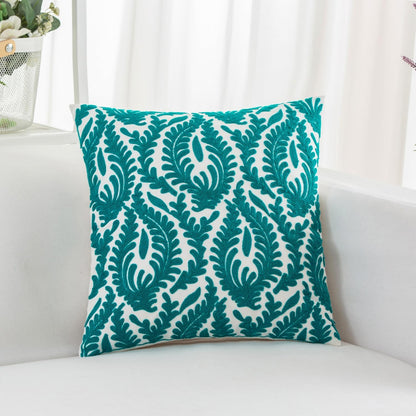 HWY 50 Teal Decorative Throw Pillow Covers 18x18 Inch (1 Piece), Embroidered Cotton Farmhouse