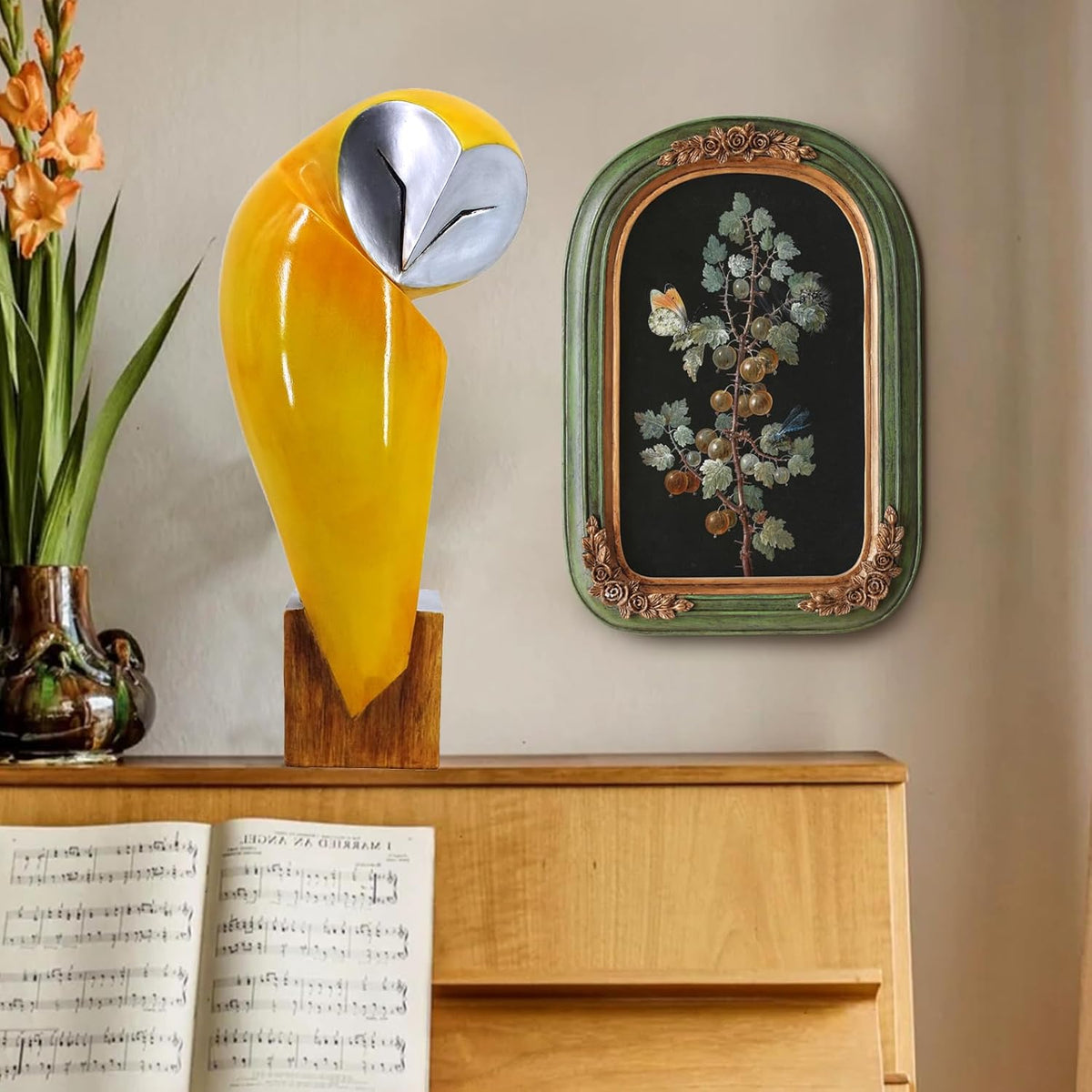 15 Inch Owl Statue for Home Decor Accents Office Decor, Handmade Owl Sculpture for Bookshelf Decor