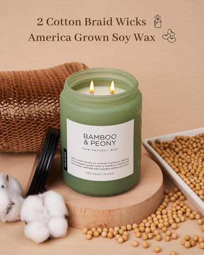 M&SENSE Bamboo Peony Spring Large Candles for Home Scented 19.4oz 110 Hour Long Lasting Burn