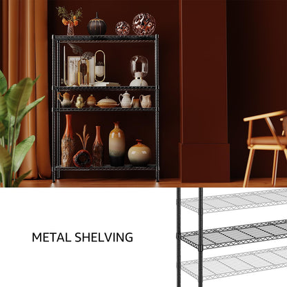 IZEUK 1400 LBS Garage Black Shelving Wide Storage Shelves 4 Tier Adjustable Heavy Duty Metal Wire