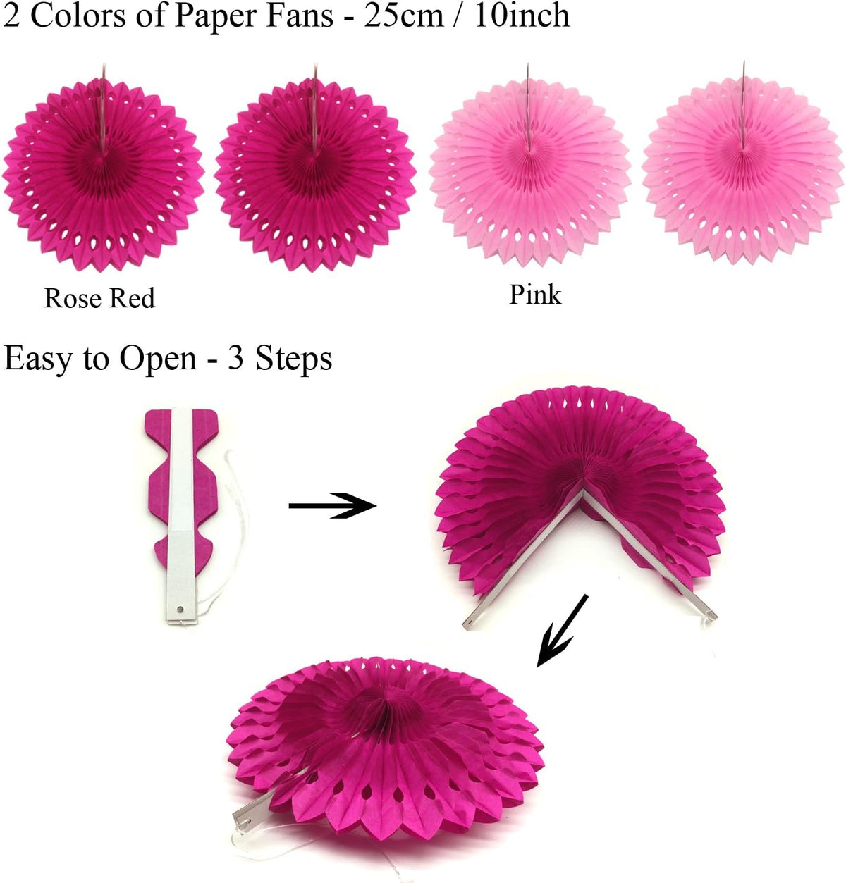 ZERODECO Party Decoration, 21 Pcs Pink Hanging Paper Fans, Pom Poms Flowers, Garlands String Polka