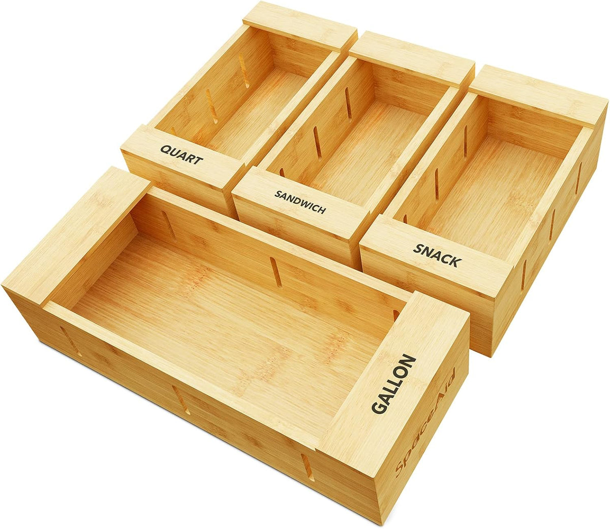 SpaceAid Bag Storage Organizer for Kitchen Drawer, Bamboo Organizer, Compatible with Gallon, Quart