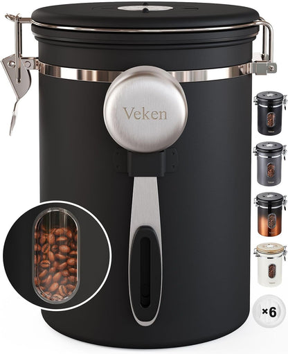 Veken Coffee Canister with Window,Airtight Stainless Steel Container,Home Kitchen Food Storage