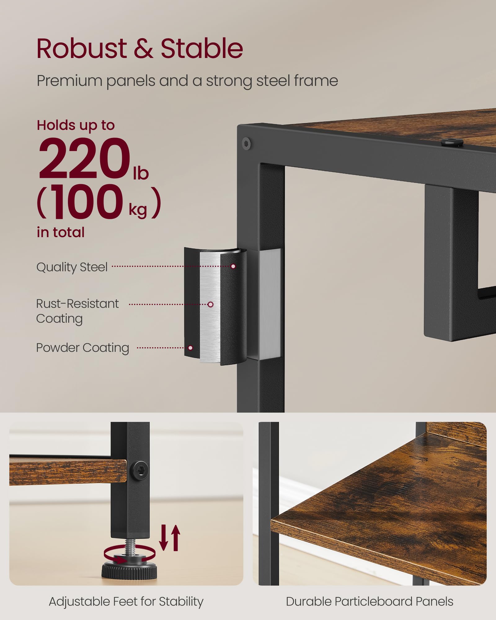 VASAGLE Coat Rack, Freestanding Hall Tree with Shelves, Hanging Rail, and Hooks, Space-Saving Coat