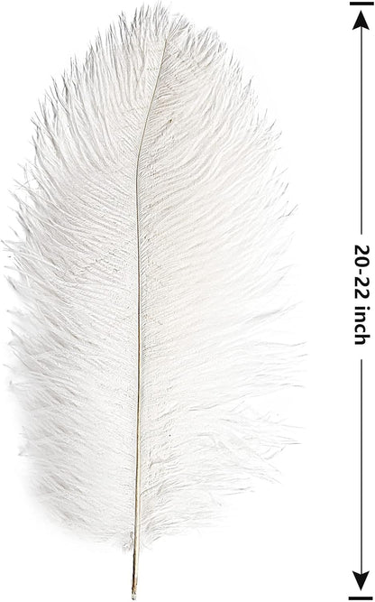THARAHT 12pcs White Ostrich Feathers Natural Bulk 20-22Inch 50cm-55cm for Wedding Party