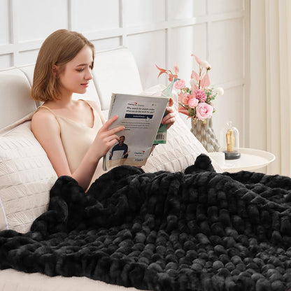 Ultra Soft Luxury Faux Fur Throw Blanket for Counch,Fuzzy Fluffy Plush Warm Cozy Elegant Wrinkled