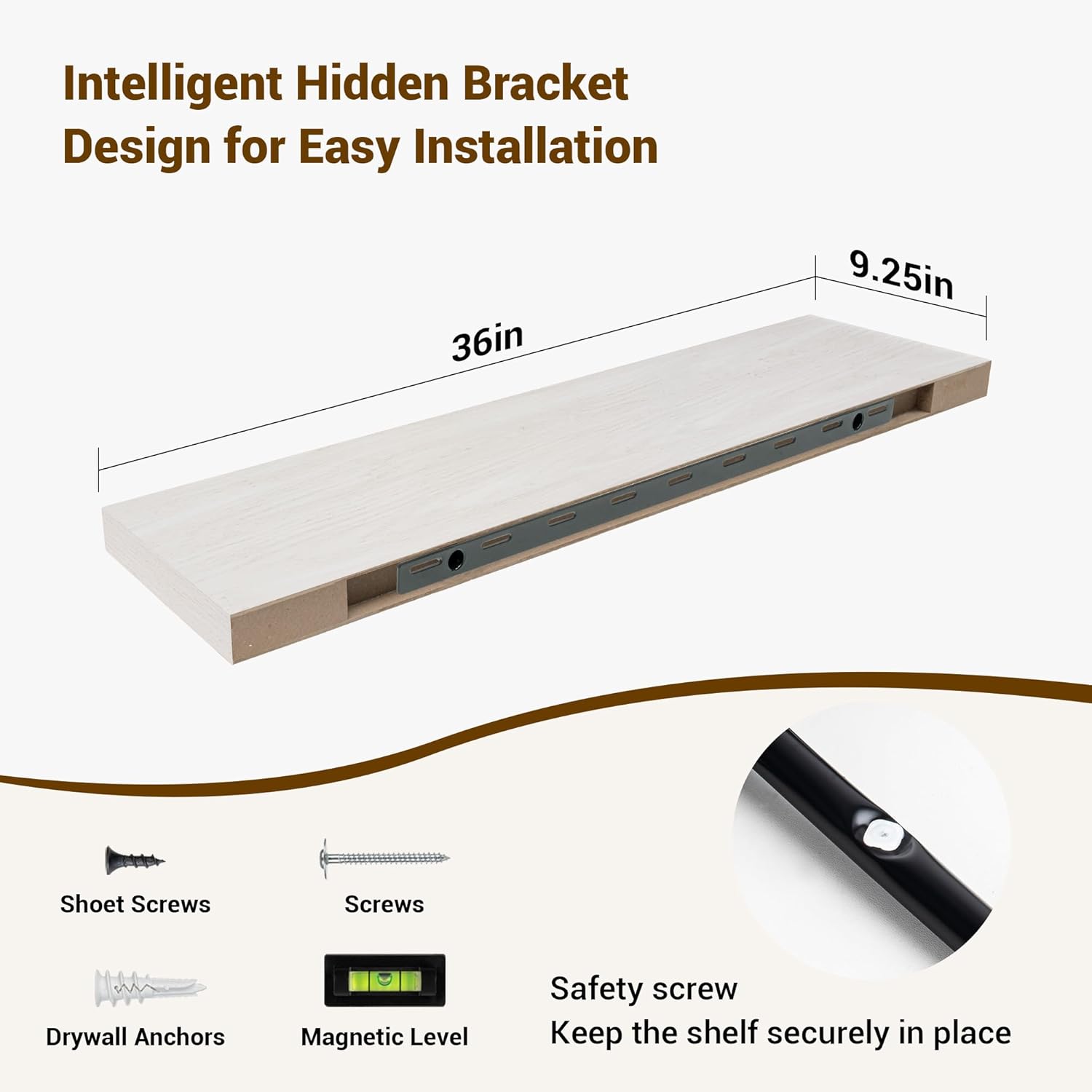 36 Inch Floating Shelves, 36"x9.25"x1.5" Inch Deep Floating Shelves for Wall, Wooden Shelves for