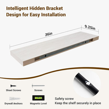 36 Inch Floating Shelves, 36"x9.25"x1.5" Inch Deep Floating Shelves for Wall, Wooden Shelves for