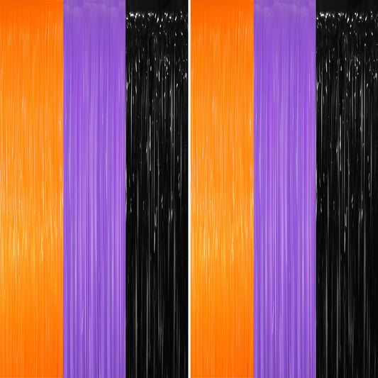 GOER 6.4 ft x 8.2 ft Metallic Tinsel Foil Fringe Party Backdrop for Halloween Birthday Graduation