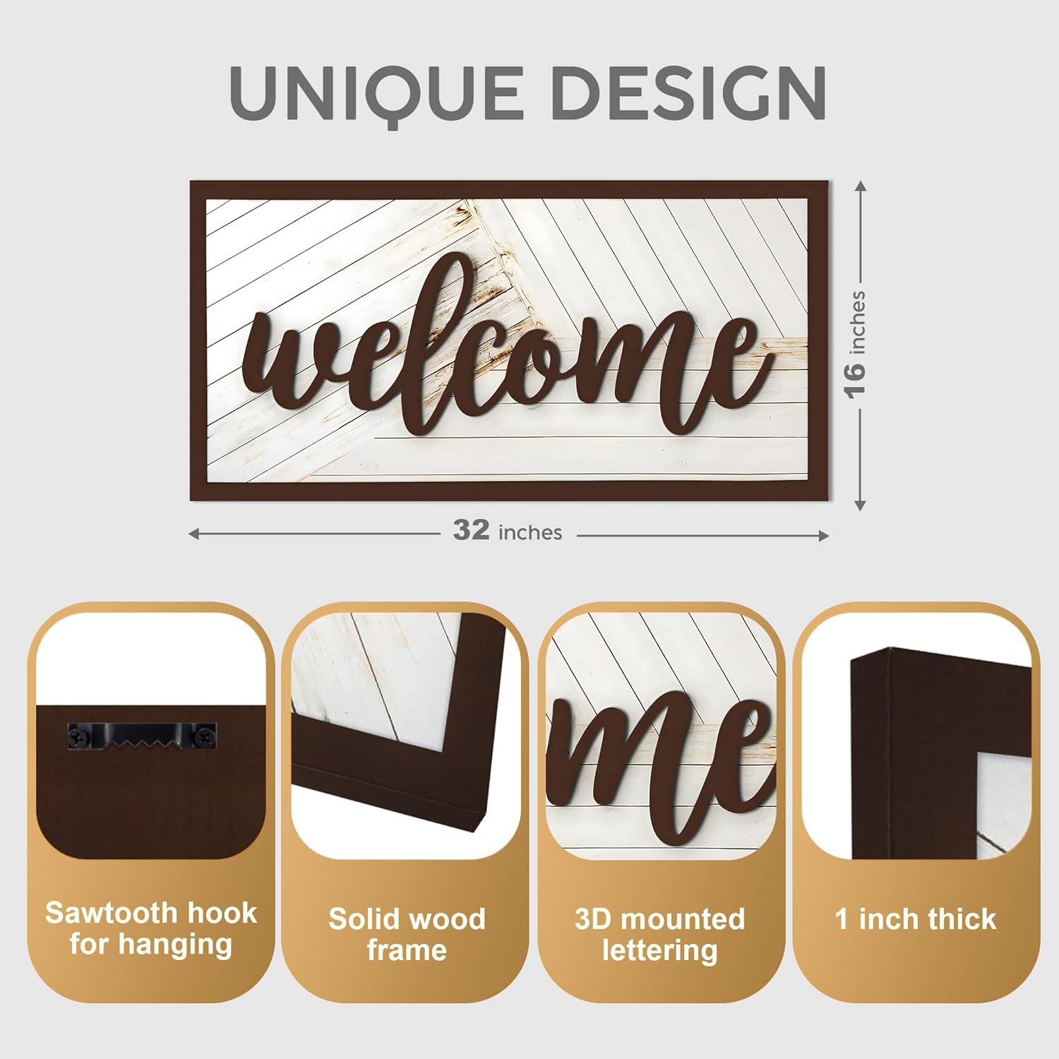Welcome Sign - Large Rustic Wooden Wall Decor for Farmhouse Living Room, Entryway, or Foyer |