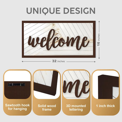 Welcome Sign - Large Rustic Wooden Wall Decor for Farmhouse Living Room, Entryway, or Foyer |