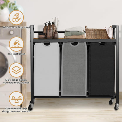 Laundry Hamper, Laundry Basket, Laundry Sorter with 3 Removable Bags, Clothes Basket with 3