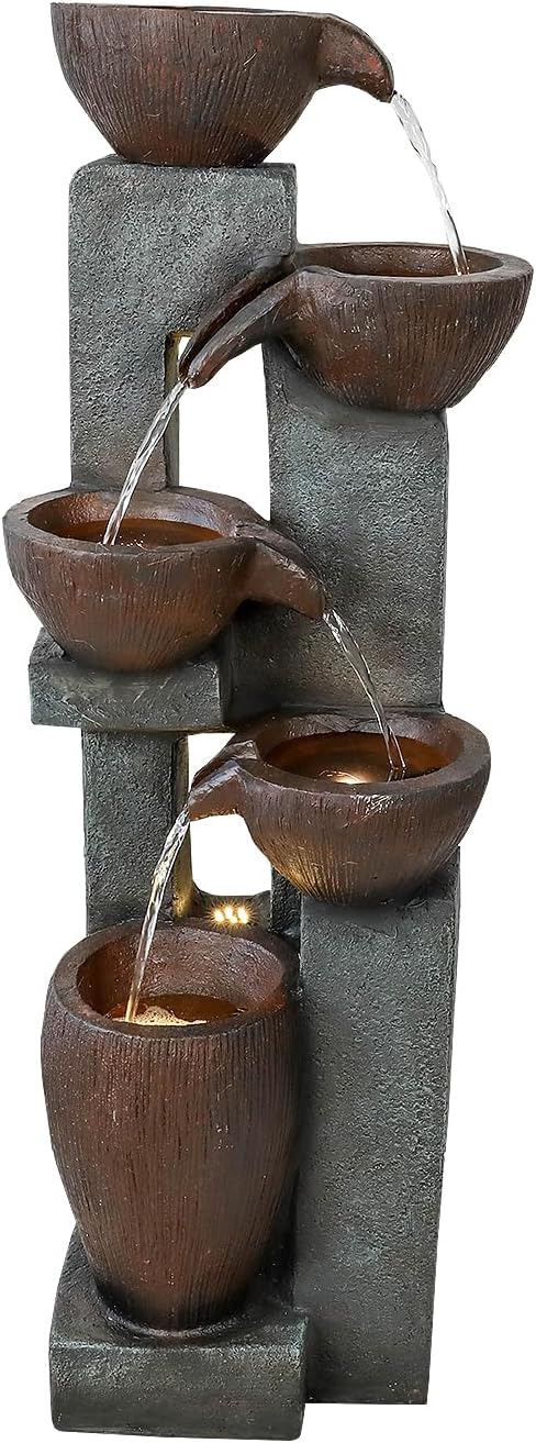 Naturefalls 39” H Modern Outdoor Fountain - 5 Crocks Outdoor Garden Fountains with Contemporary
