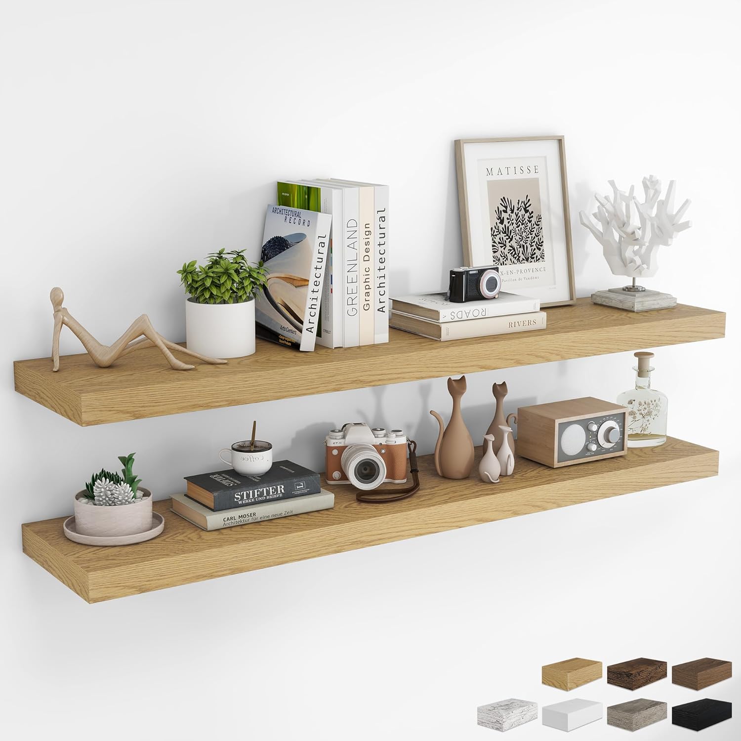 RICHFOCUS 55Inch Floating Shelves for Wall 2 Pack Shelves for Bedroom|Kitchen|Bathroom Wall Mounted