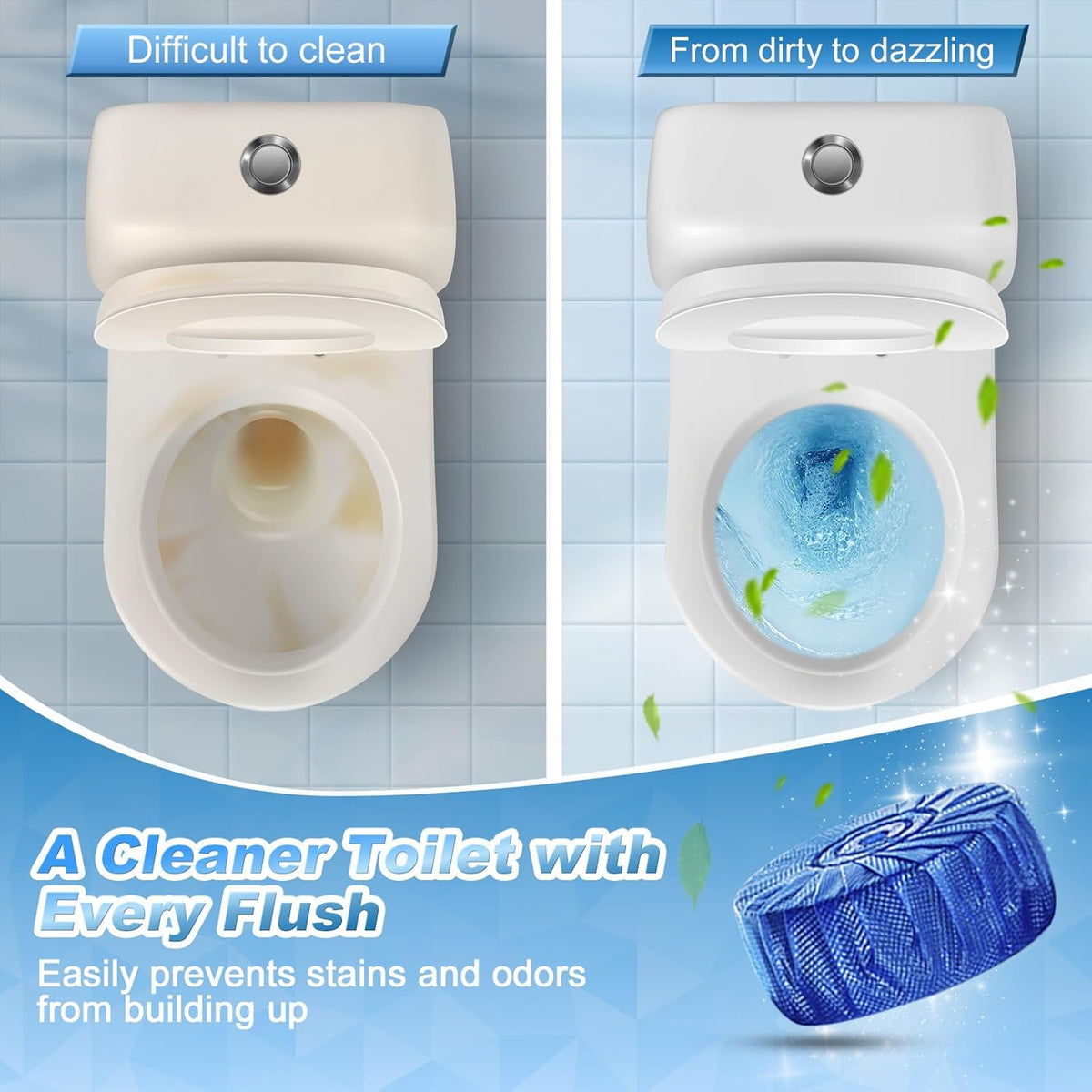 KIISIISO Automatic Toilet Bowl Cleaner Tablets，Bathroom Toilet Tank Cleaner，Blue Clean