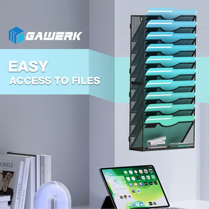 11-Tier Wall File Organizer Hanging Wall File Holder Wall Mount Paper Folder Organize, Mesh