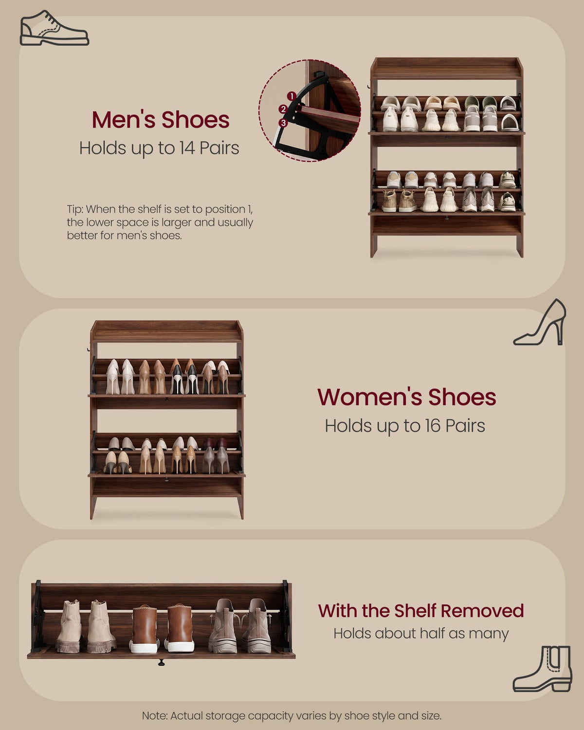 VASAGLE Shoe Storage Cabinet Organizer with 2 Flip Drawers, Freestanding Narrow Shoe Rack Cabinet