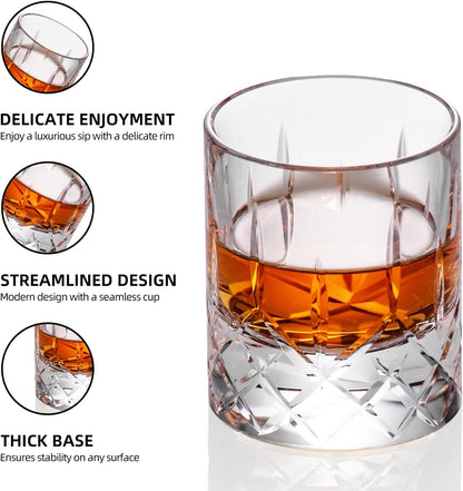 KAMMAK Crystal Whiskey Glasses Set of 2, Handcrafted 2.03oz Old Fashioned Glasses Stemless, Luxury