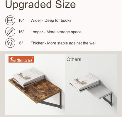 10 Inch Deep Floating Shelves, Floating Shelf 16 Inch Long, 16"W x 10"D Wall Shelves Set of 2, Deep