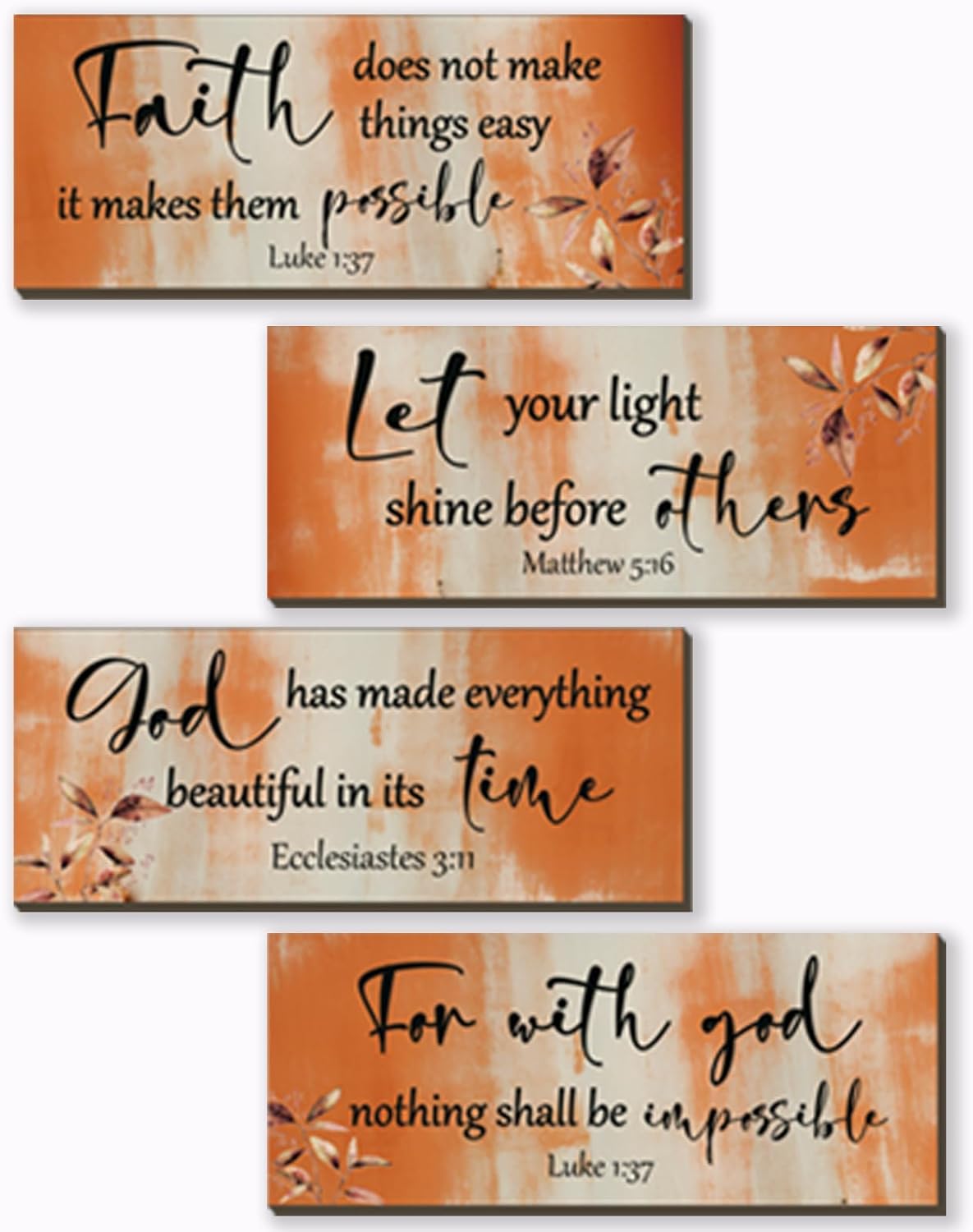 FENCORDAR 4 Pieces Orange Bathroom Decor Bible Verses Decor Wooden Orange Wall Decor Abstract