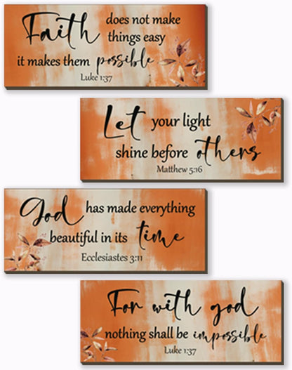 FENCORDAR 4 Pieces Orange Bathroom Decor Bible Verses Decor Wooden Orange Wall Decor Abstract