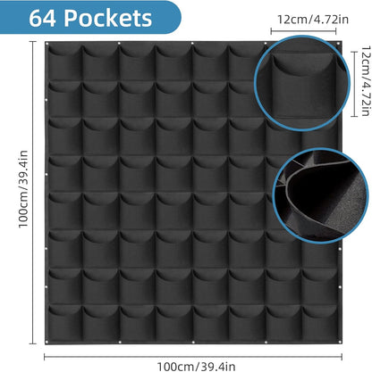 64 Pockets Hanging Planter Bags, Hanging Vertical Wall Mounted Plant Planting Grow Bags, Herb